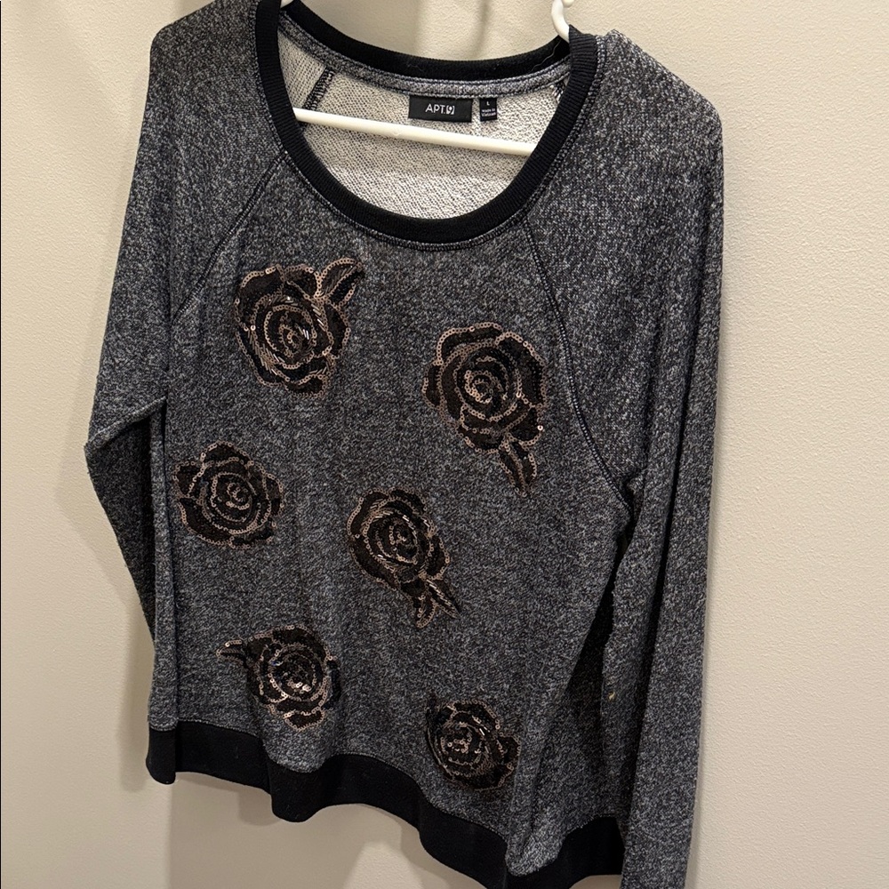 Apt. 9 Gray Sweatshirt with Black Floral Design